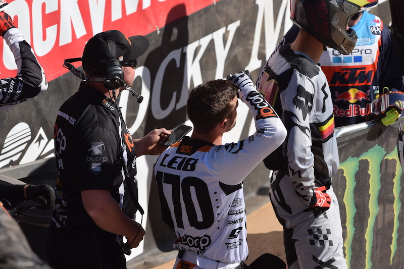 back view of micheal leib in his super cross jersey