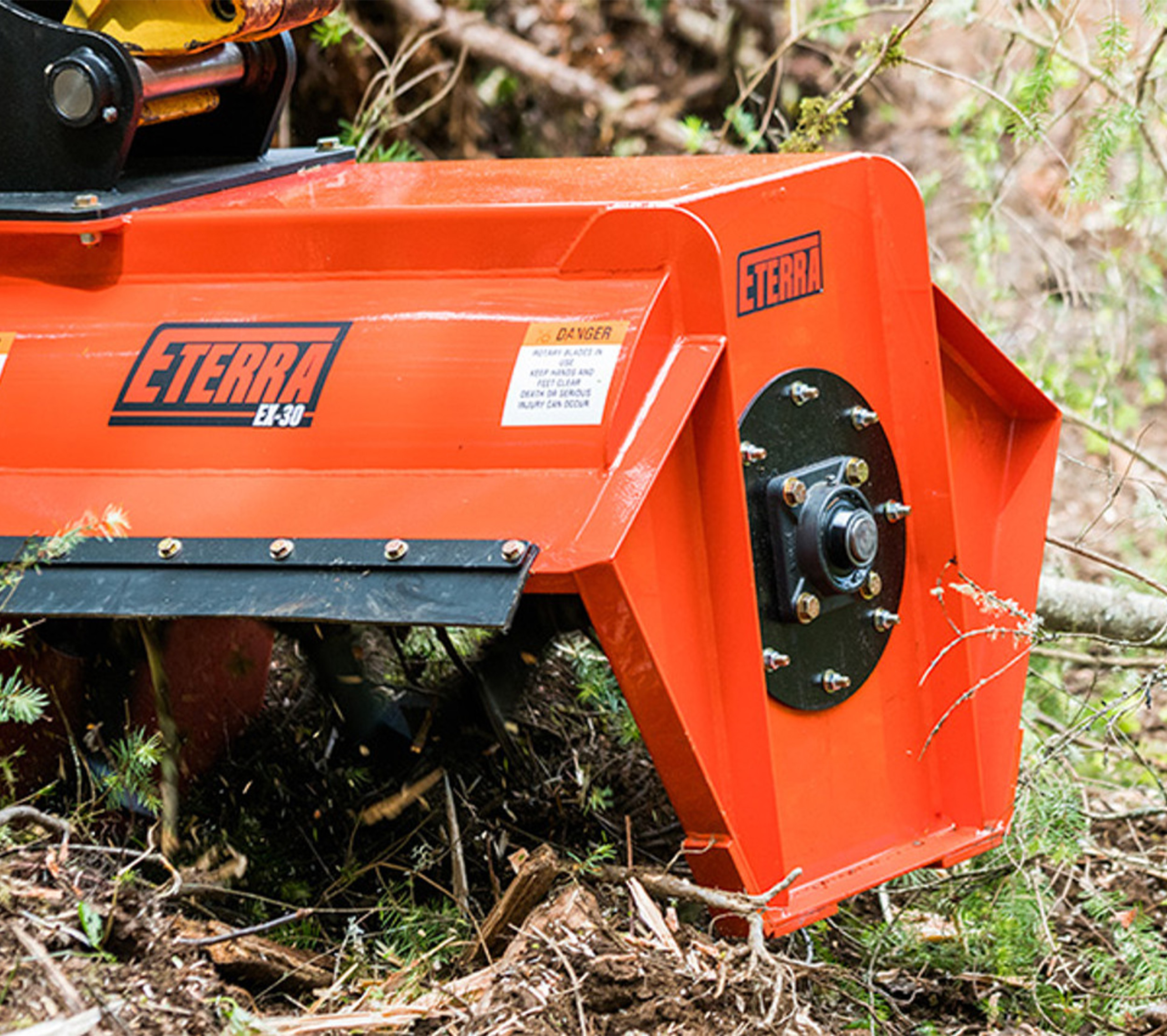 closeup shot of the eterra ex-30 excavator flail mower with the blades