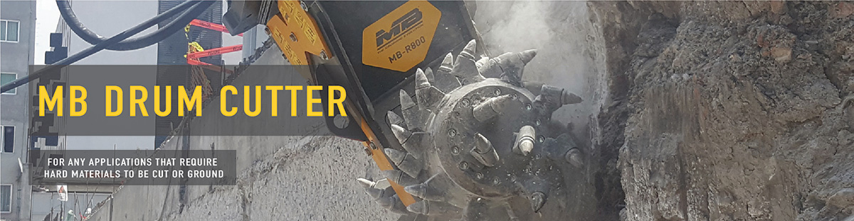 MB Drum Cutter Attachments for skid steer loaders, excavators and backhoe machines.