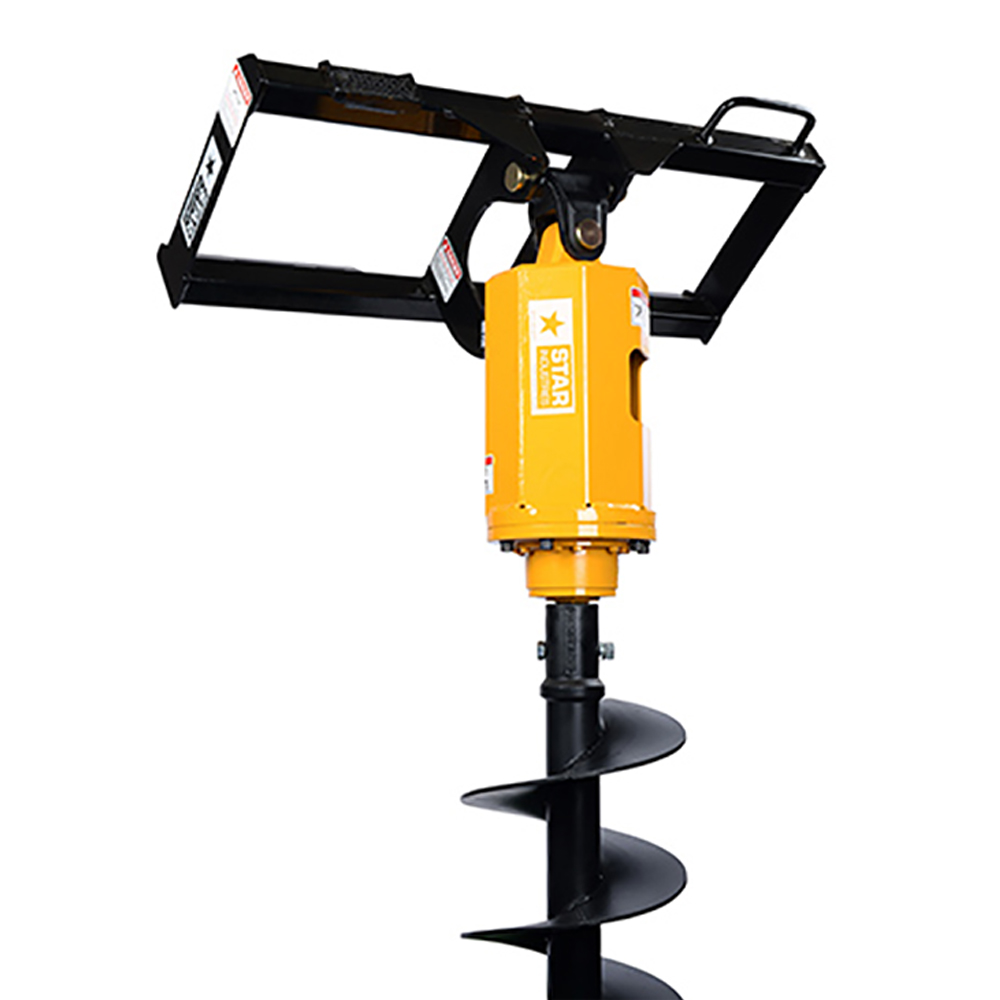 white background photo of star industries skid steer auger attachment