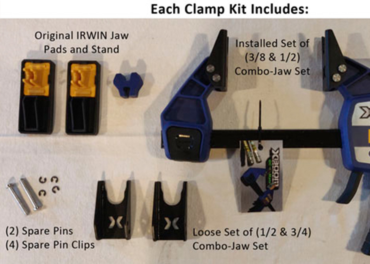 top view diagram style photo displaying all of the pieces of the qc mate coupler clamp with written descriptions next to each part